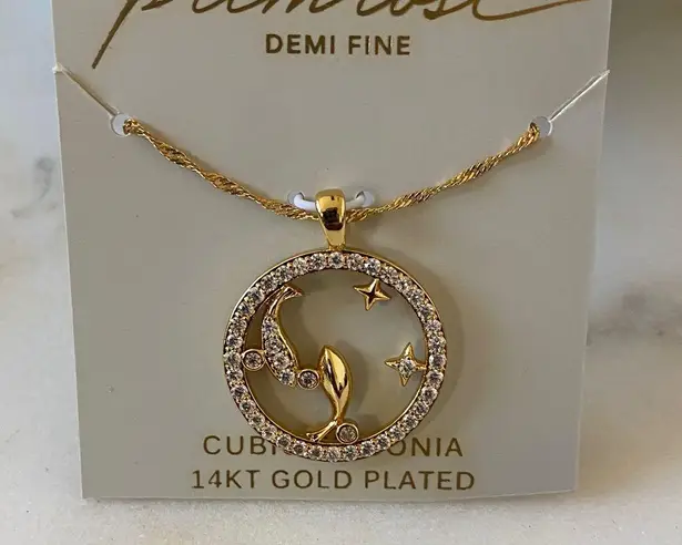 Primrose NWT 18k Gold Plated Cubic Zirconia Zodiac Pisces Coin Pendant Necklace