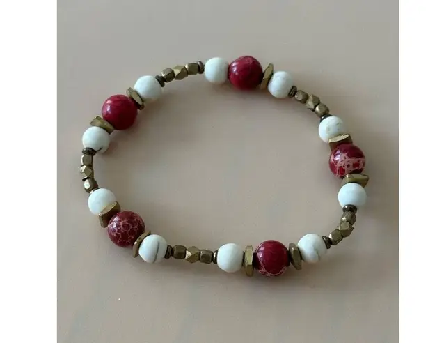 Fashion Retro Bracelet Red & Brass Boho, Beaded stretchy Bangle Stackable