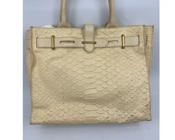 Furla Croc Embossed Beige Leather Handbag