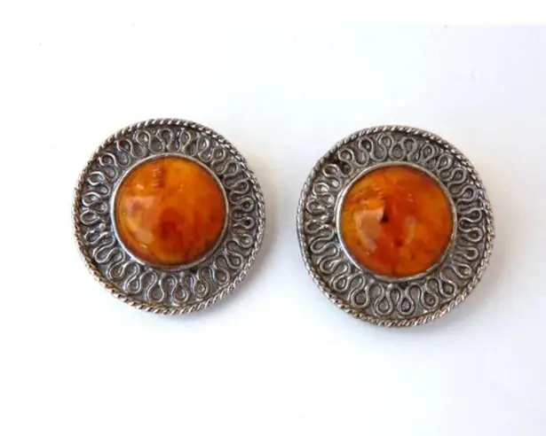 DAUPLAISE Butterscotch Lucite Silver Tone, Marbled Honey Butter Clip