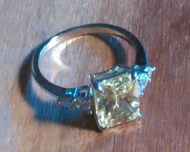 Simulated Peridot and White Diamond Sterling Silver Ring (Size 6)