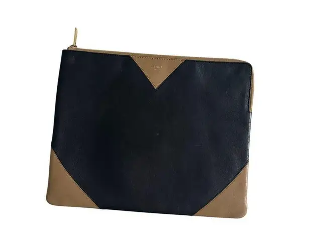 CELINE Colorblock Envelope Logo Leather Clutch Zip Handbag