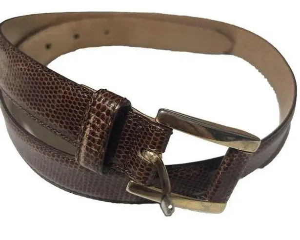 Ann Taylor  Brown Italian Leather Belt thin snake embossed Brass women’s Sz S