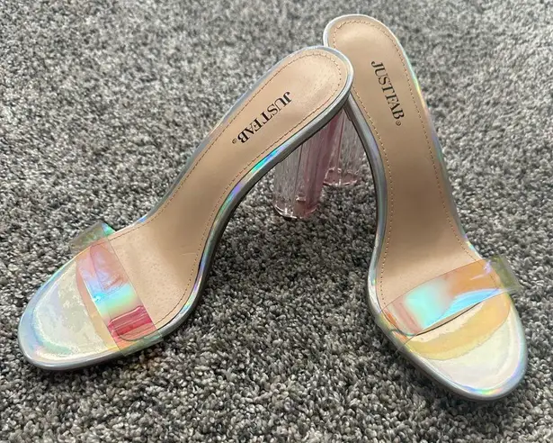 JustFab  Women 8.5 Hanna Transparent Iridescent Heeled Shoes Sandals