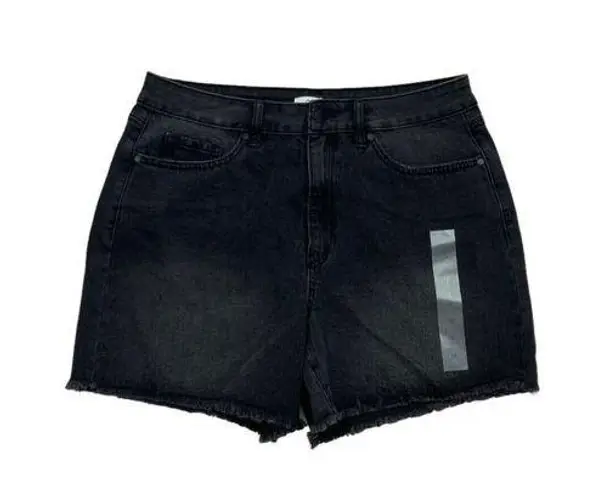 *New DIP Jean Shorts Womens Size 12 Black High Rise Mom Jorts Raw Hem Cut Off