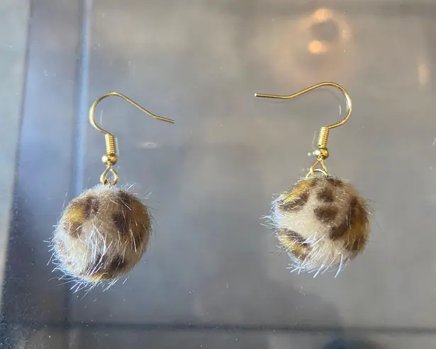 Handmade Cute faux fur Cheetah print Earrings , Brown And Gold drop dangle earrings
