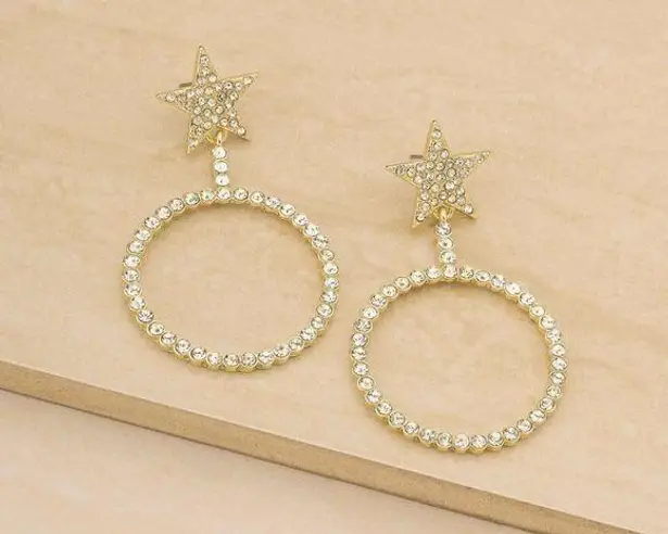 Ettika Crystal Circle Star Drop Earrings, $50