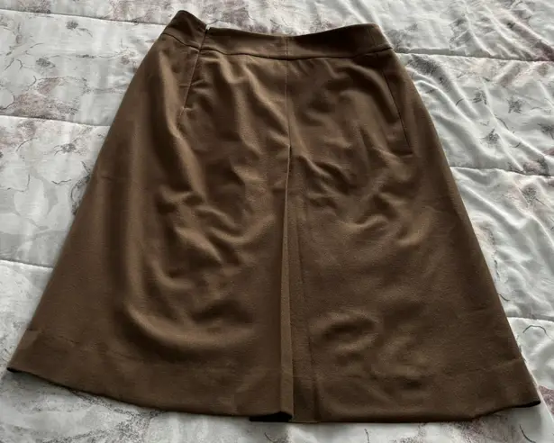 Jil Sander Brown Virgin Wool Knee Length Pencil Skirt with Pockets and Faux Slit, size 34 or US 2 Made in Italy