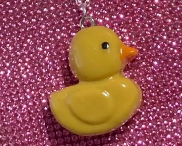 Handmade Sterling Silver 925 Rubber Ducky Necklace Kawaii Jewelry Lolita Scene Candy Goth