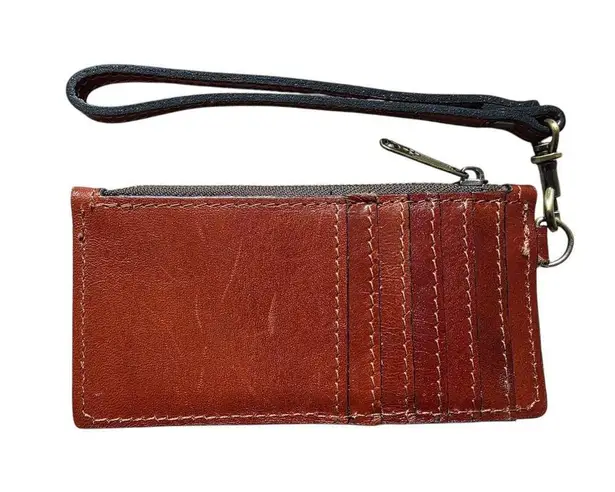 Patricia Nash Brown Leather Wristlet Wallet Small Floral Stamp Travel Vacation