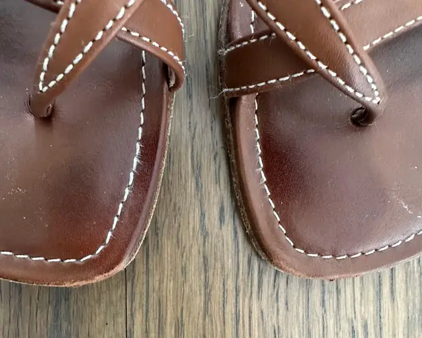 Manolo Blahnik Susa Leather Thong Sandal in Luggage Brown Tan Size 37 / 6