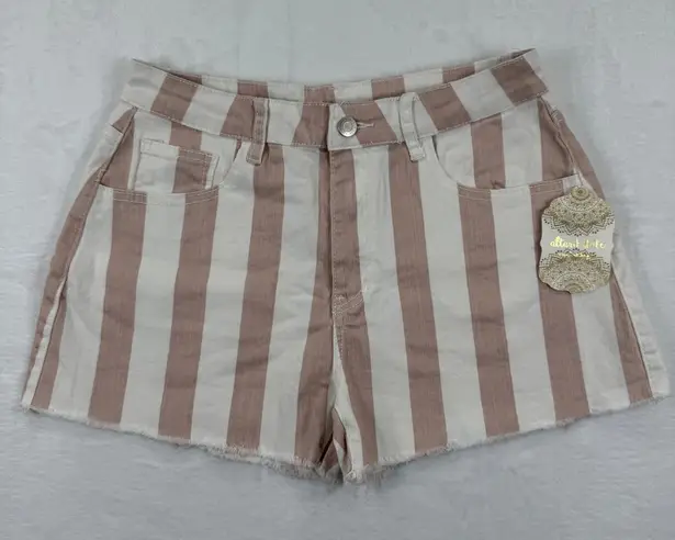 Altar'd State Womens Size M Pink White Striped Cutoff Denim Shorts Frayed Hem Size M