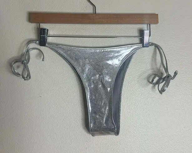 SKIMS metallic swim tie bikini bottom in nickel size XL