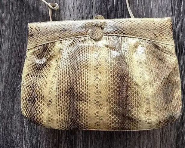 Vintage Pico Bello Genuine Boa Snake Skin Leather Shoulder Crossbody Purse Bag Brown