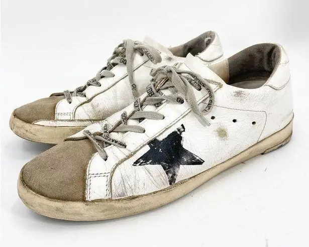 Golden Goose Superstar White Leather Low Top Lace Up Distressed Sneakers Size 40