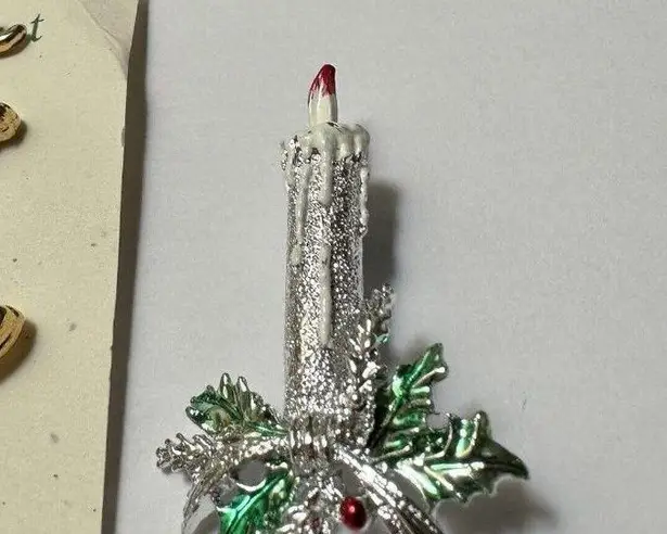 Lot Of 2 Christmas Holiday Brooch Pins Reindeer / Candle 1 Signed Gerry’s