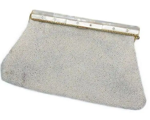 Vintage Mother of Pearl Beaded White Created by Mr John Japan Evening Bag
