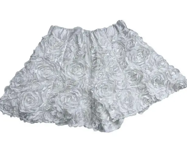 High Waist Floral Rose White Silky Shorts Skirt 28