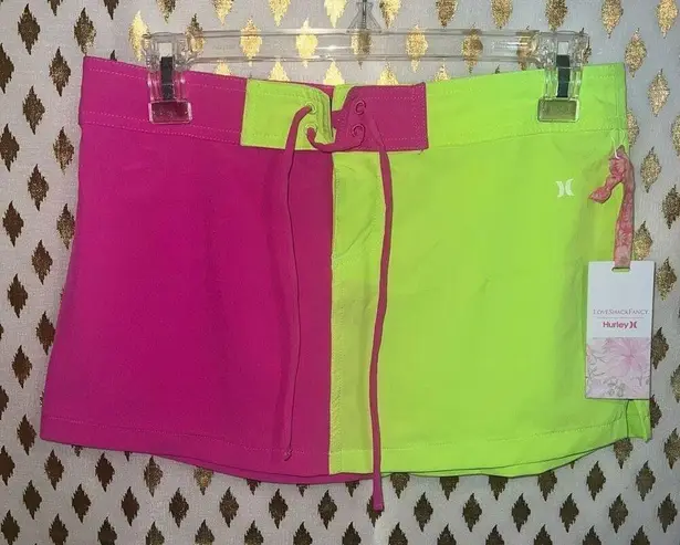 Love Shack Fancy NWT  X Hurley Solid Blocked Boardie Skirt neon pink green swimsuit