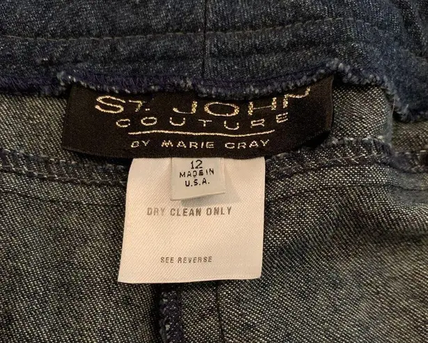 St. John Couture Jeans Sz 12 Wide Leg Raw Hem Embroidered Preppy Cropped Casual