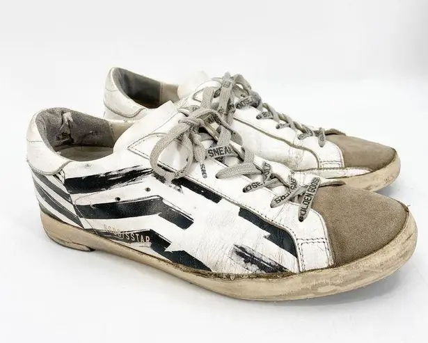 Golden Goose Superstar White Leather Low Top Lace Up Distressed Sneakers Size 40