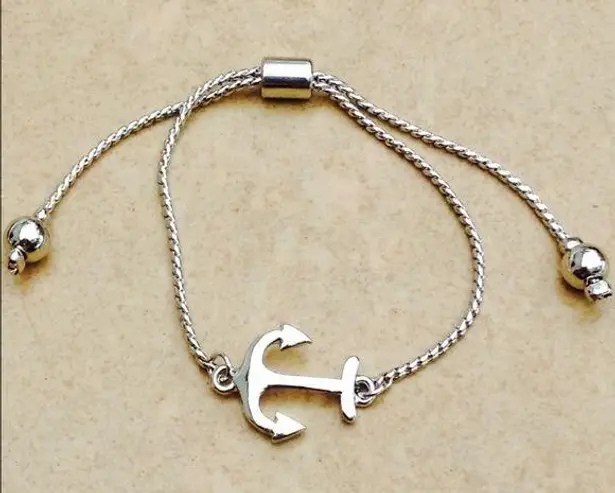 Silver Tone Anchor Nautical Adjustable Bolo