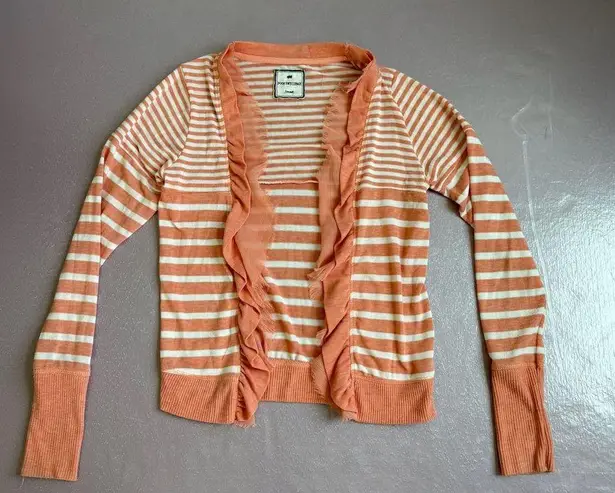 Poof Girl Women's Striped Ruffle Open Front Cardigan Sweater Orange S