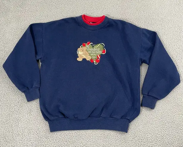 VTG Grandma Sweatshirt M Navy Double Collar Grandkids Embroidered 90s Crewneck Blue Size L - Image 1