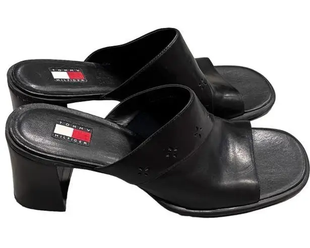 Tommy Hilfiger Vintage  Black Leather Y2K Chunky Mules