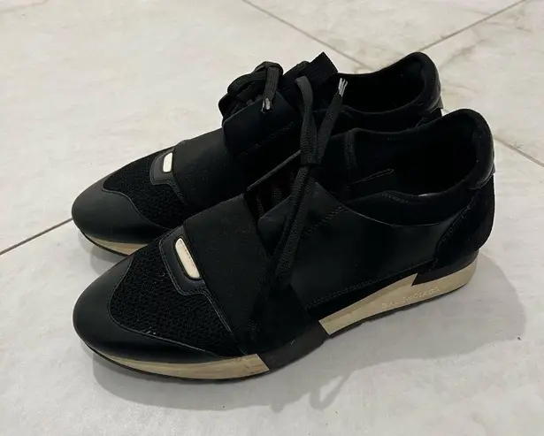Balenciaga Black Leather and Mesh Race Runner Sneakers Size 39 EU $550