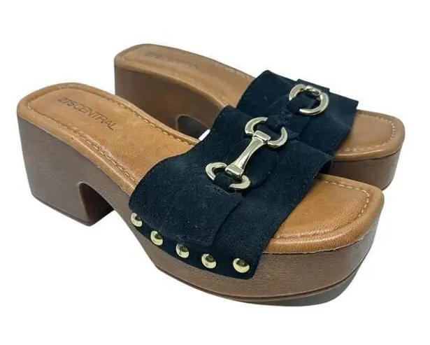 275 Central Sloane Sandal Shoes Clog Heel Gold Hardware Suede Black Size 39 US 9
