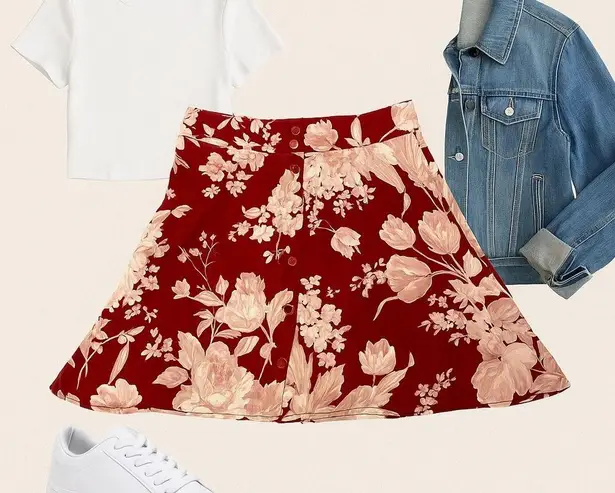 NWT Rollas Urban Outfitters Red Floral Mini Skirt XS