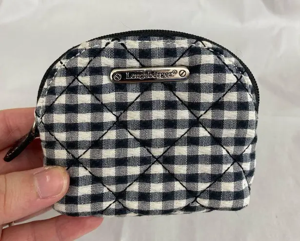 Vintage Longaberger black white checkered quilted zip coin purse silver hardware
