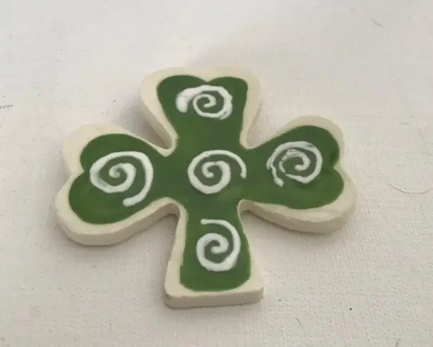 Shamrock Pin Brooch Handmade Ceramic Pam Martin
