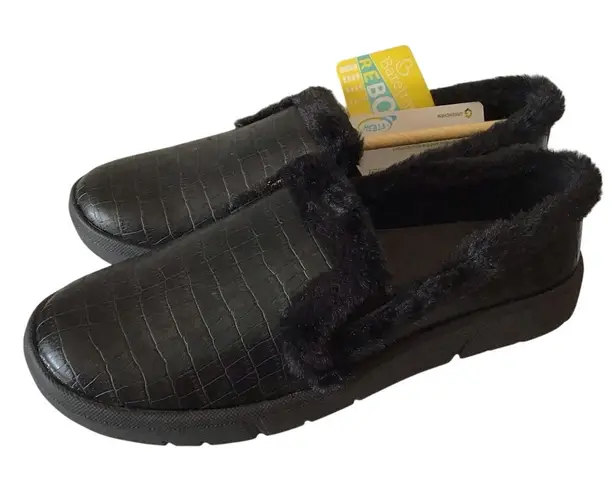 Baretraps Becky Furry Black Croc Embossed Slip On Loafer Shoes W Wide Size 6.5