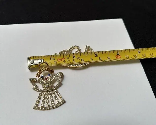 Lot Of 2 Prong Set Rhinestone Christmas Holiday Angels Brooch Pin Gold Tone