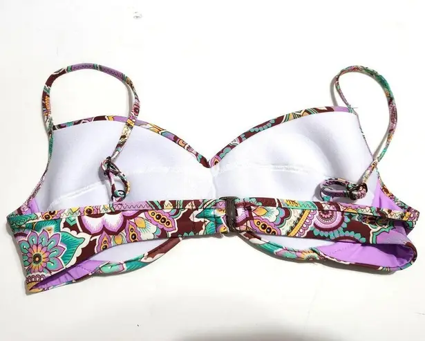 Becca Groovy Vanessa Twist Underwire Swim Bikini Top Purple Paisley Floral Med