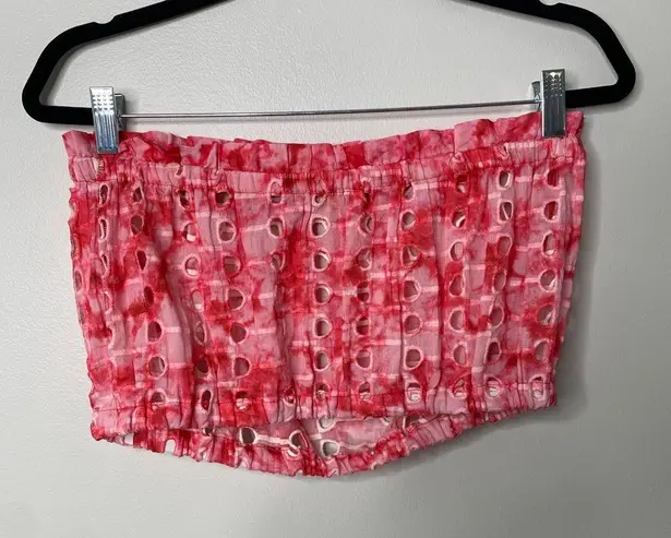 Ramy Brook Hot Pink Tie Dye Sheer Eyelet Strapless Summer Beach Crop Top Medium