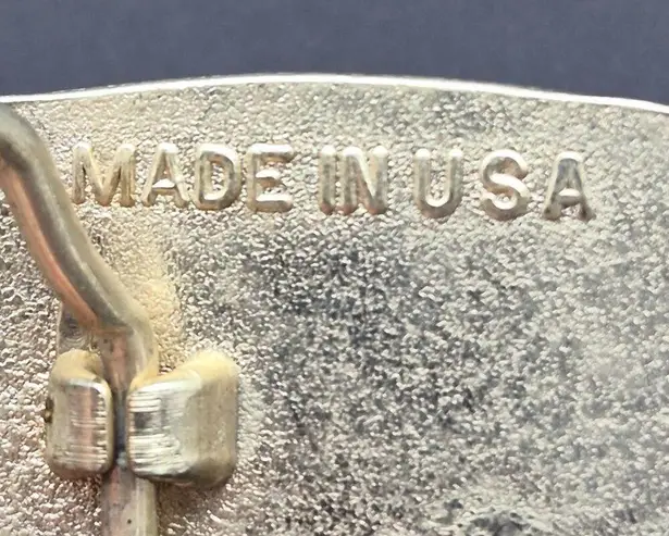 None Gold Tone Black Enamel Belt Buckle Leopard Skin Jasper Stone Made In USA 2 X 3"