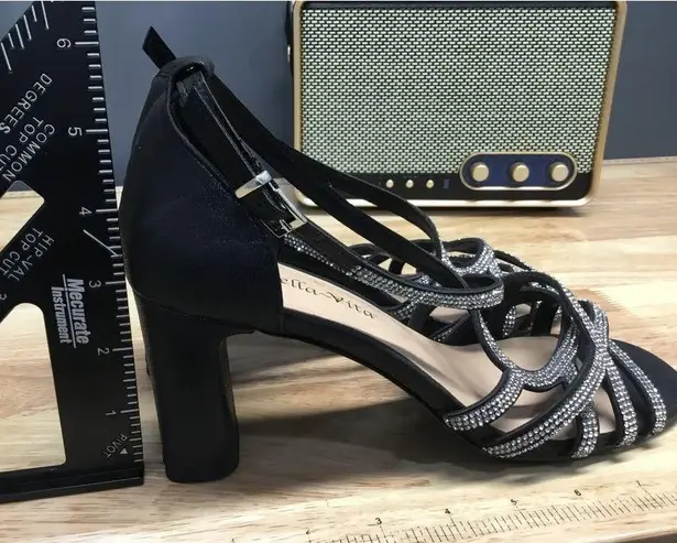 Bella Vita Aliette Women's 8 Black Rhinestone High Heel Ankle Strappy Sandal