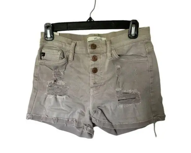 Kancan Beige Light Brown Denim Stretch Button Fly Shorts size 27