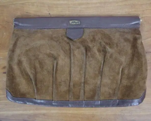 Vintage Brown Leather Snap Frame Closure Clutch