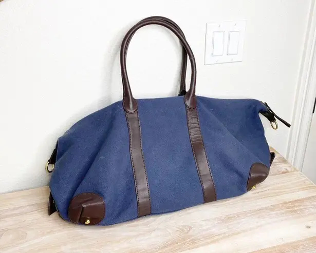 cuyana navy canvas leather weekender overnight bag Blue