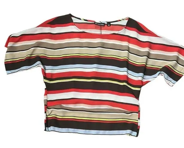 New York & Company Red and White Short Sleeve Blouse