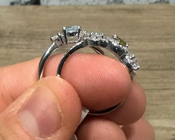 EUC Ring Set Yellow & Blue Stone 925 Sterling Silver Size 7 & 8