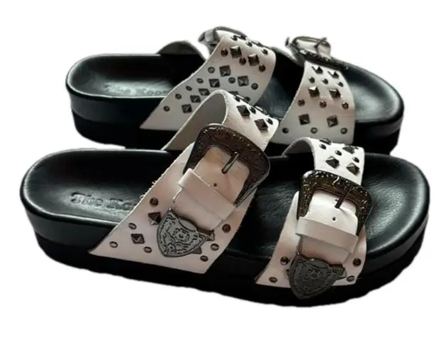 The Kooples Leather Sandals with Studs Slip-on Style White Black Women's 36 NIB