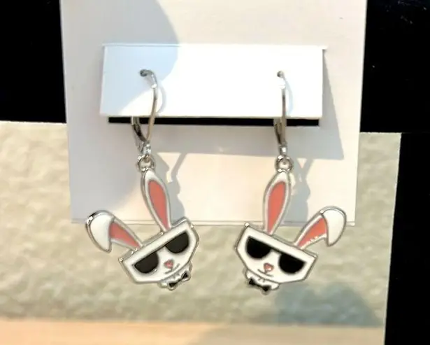 Karl Lagerfeld White , Pink and Silver Choupette Bunny Drop Earrings NWT