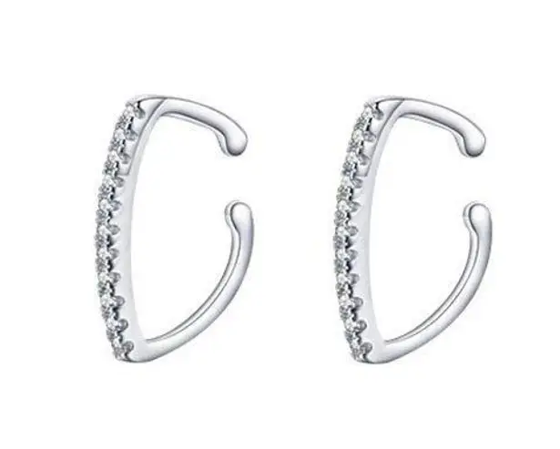 Sterling Silver 925 Sparkling Simple Ear Cuff Earrings