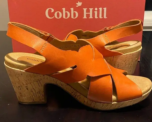 Cobb Hill by Rockport Alleah slingback wedge sandal size 9W Orange w/ cork sole