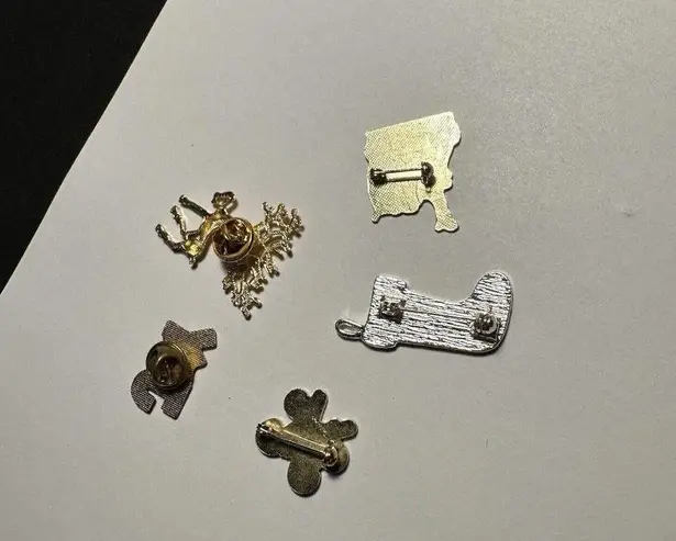 Christmas Holiday Brooch Pins Lot Of 4 Santa Claus JOY Reindeer Stocking Candy